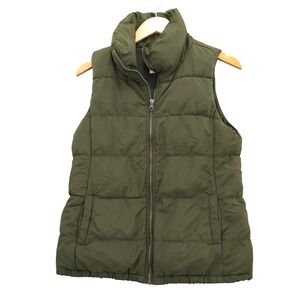 Old Navy Puffer Vest Womens S Green Fleece Lined Quilted Full Zip Mock Neck